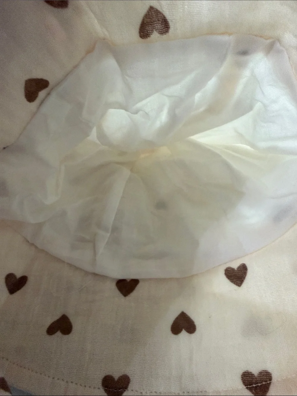 Kids Sun Hat with Brown Heart Print - Cream